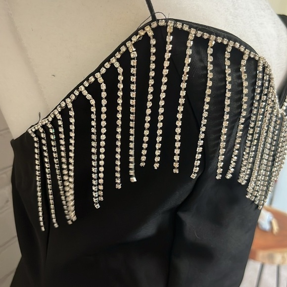 Zara Rhinestone Fringe Black Mini Dress - Picture 4 of 12
